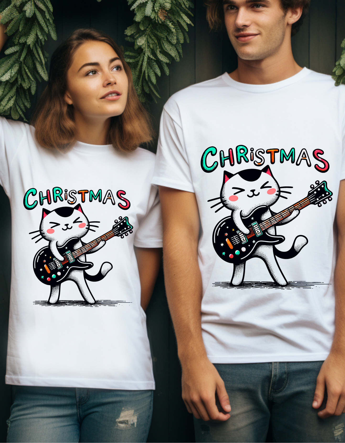 Rockin' Christmas Cat Guitar Groove Unisex Tee