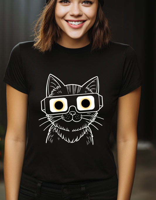 Solar Purrs Cat with Eclipse Glasses Unisex Tee