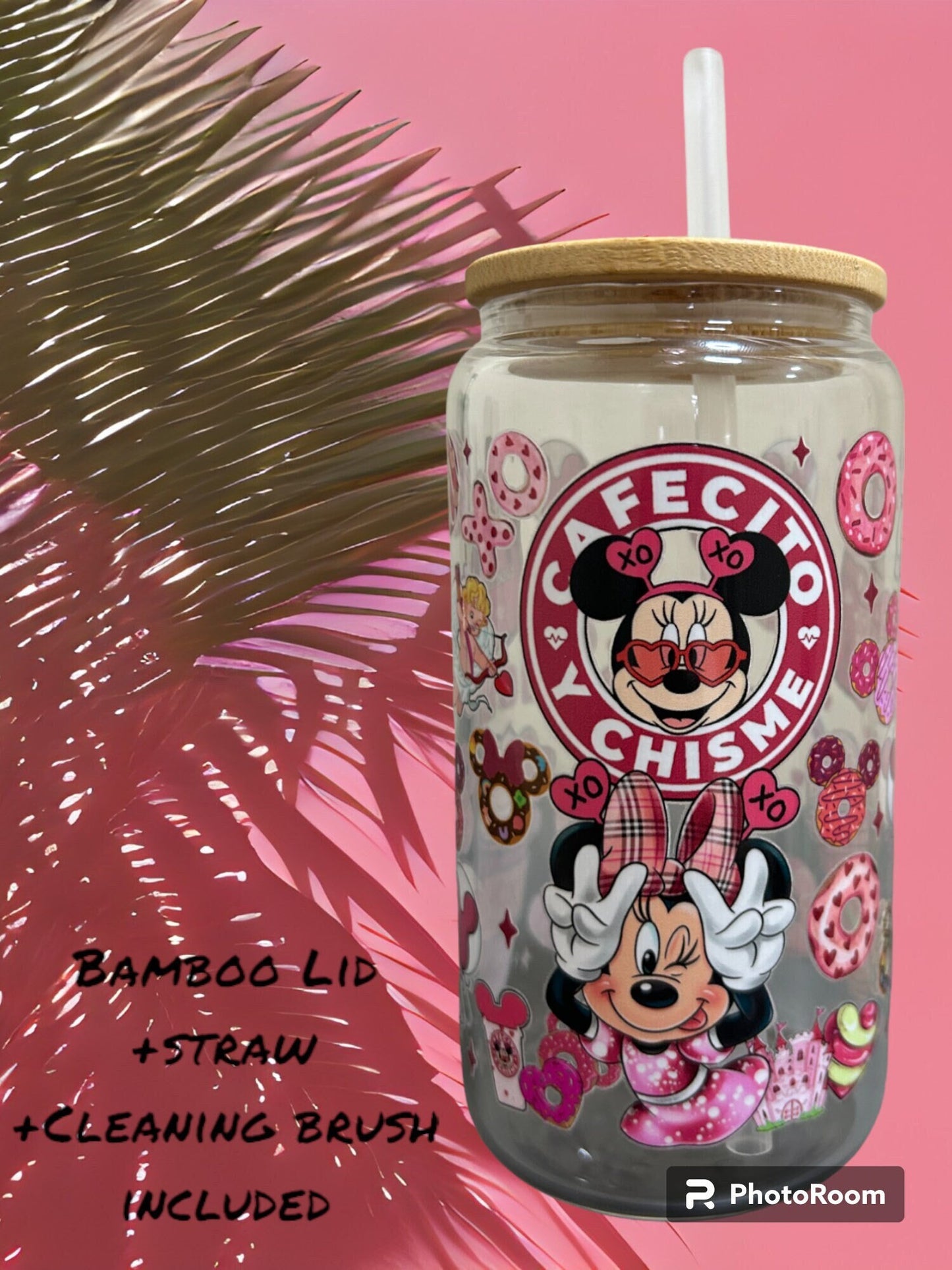 Cafecito y Chisme Minnie Iced Coffee Cup, 16oz Libbey Glass Can