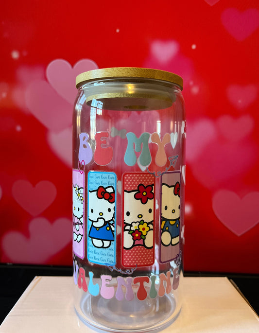 Be my Valentine Kitty Iced Coffee Cup, 16oz Libbey Glass Cup