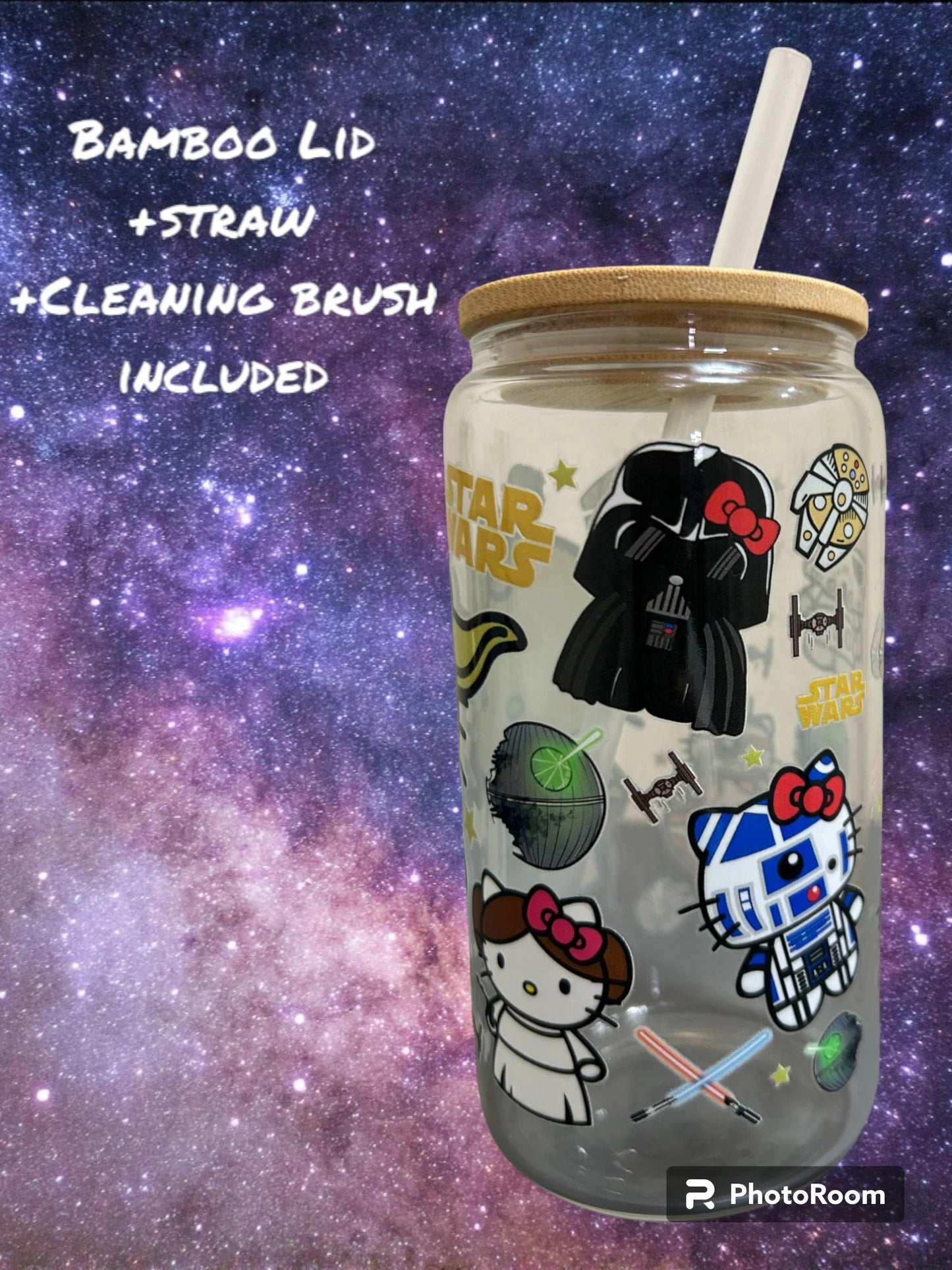 Hello Cat Galaxy Wars Iced Coffee Cup, 16oz Libbey Glass Can