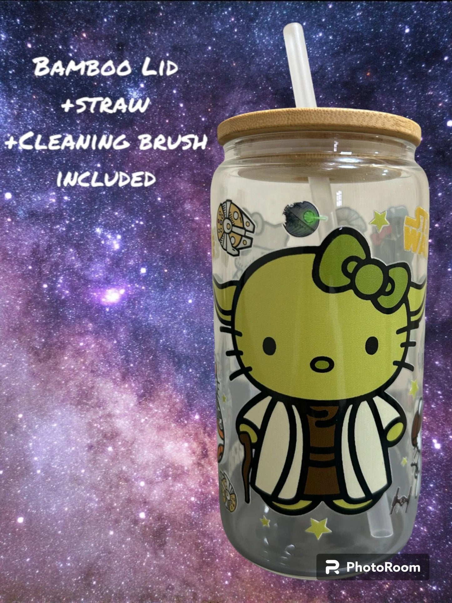 Hello Cat Galaxy Wars Iced Coffee Cup, 16oz Libbey Glass Can