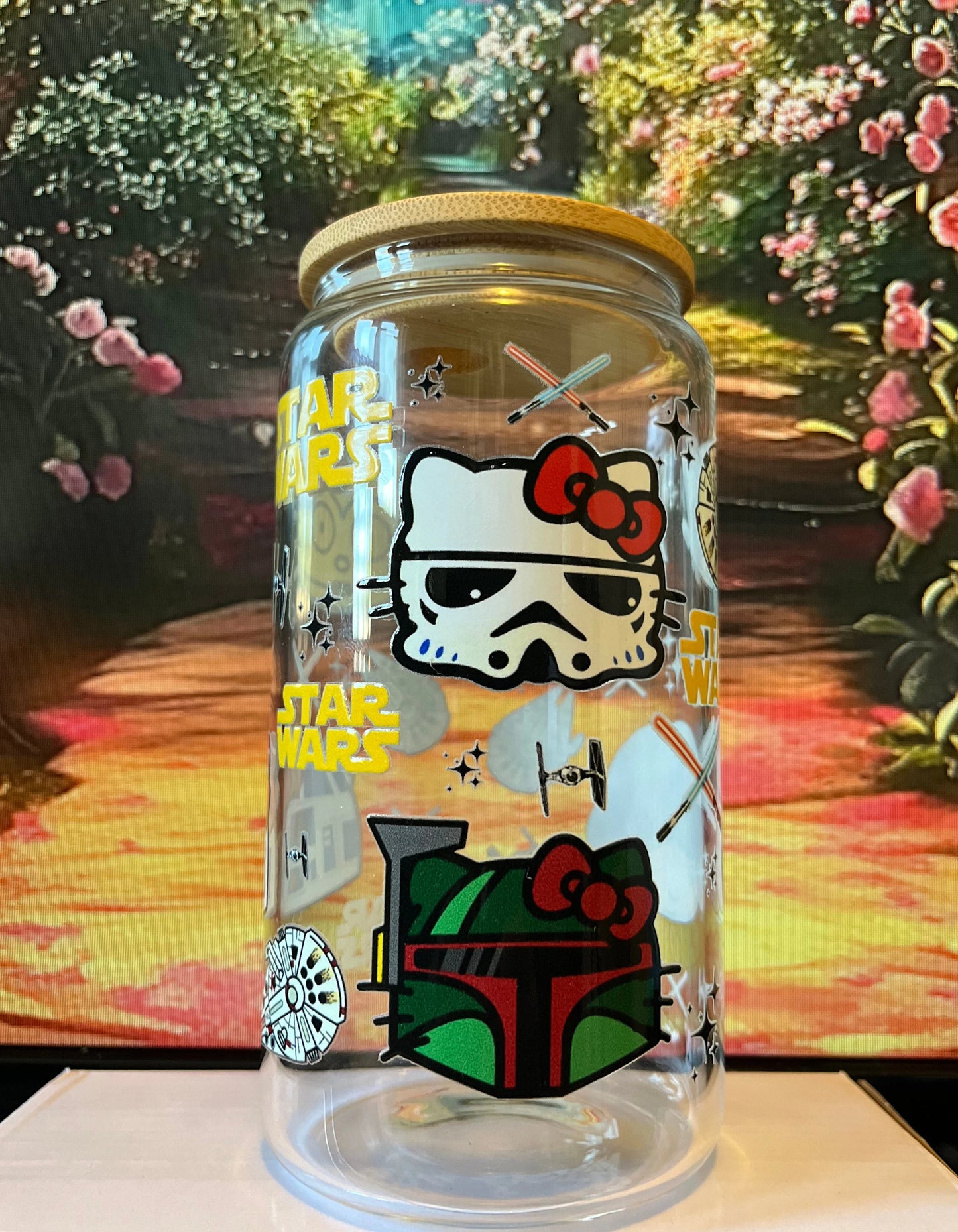 Hello Cat Faces Galaxy Wars Iced Coffee Cup, 16oz Libbey Glass Can