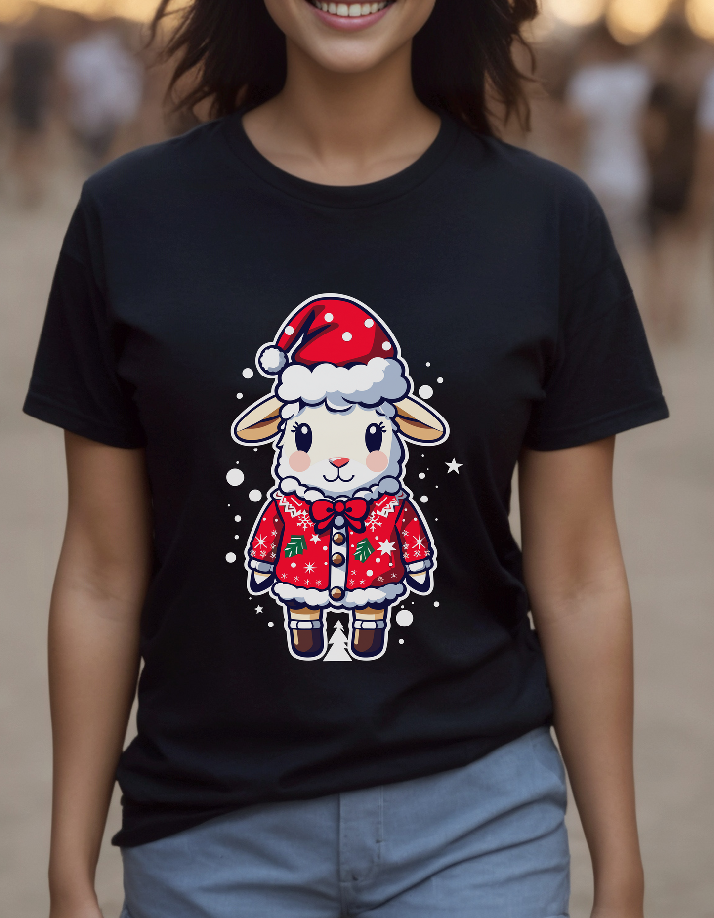 Merry & Bright: Cute Lamb in Holiday Style Tee