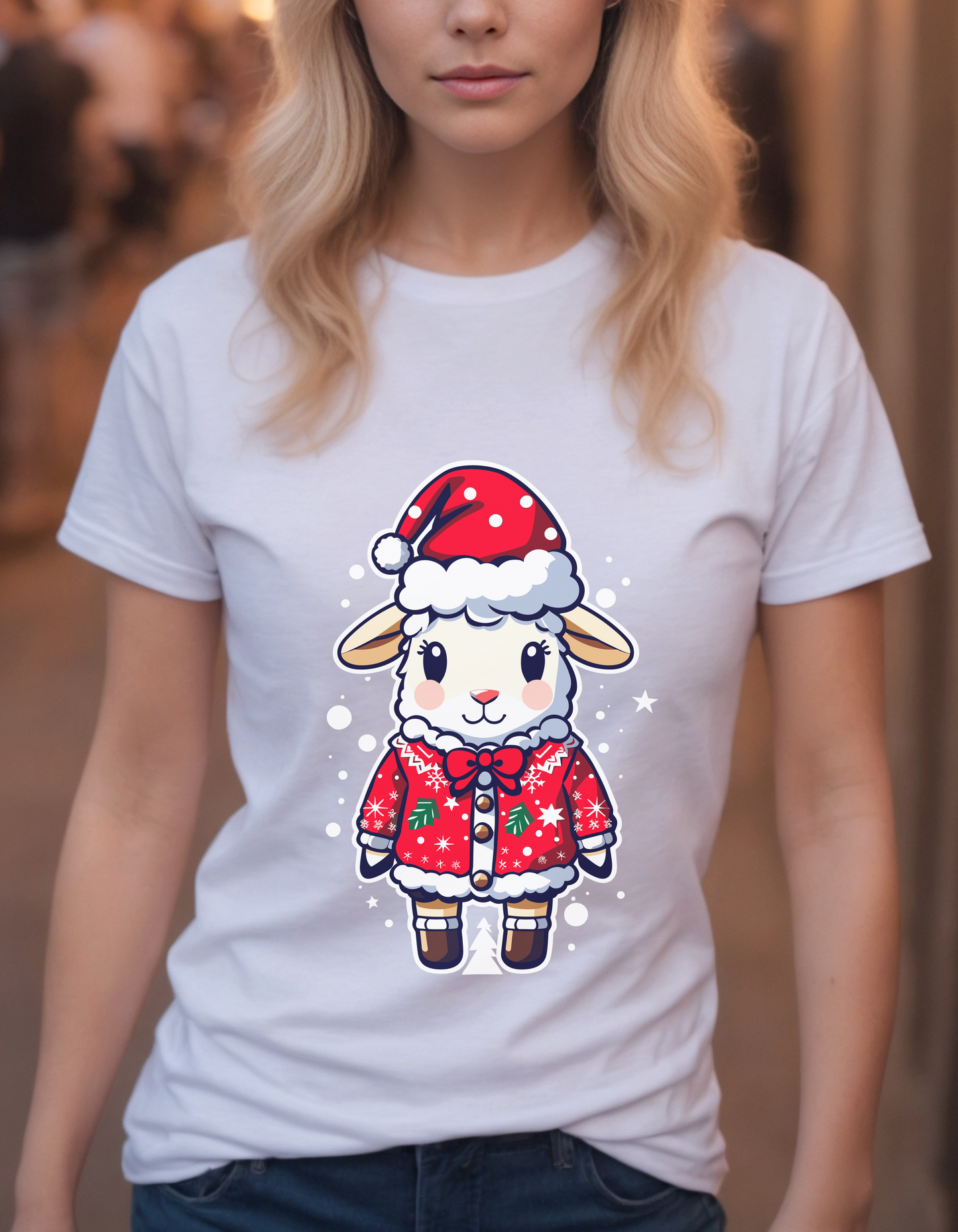 Merry & Bright: Cute Lamb in Holiday Style Tee