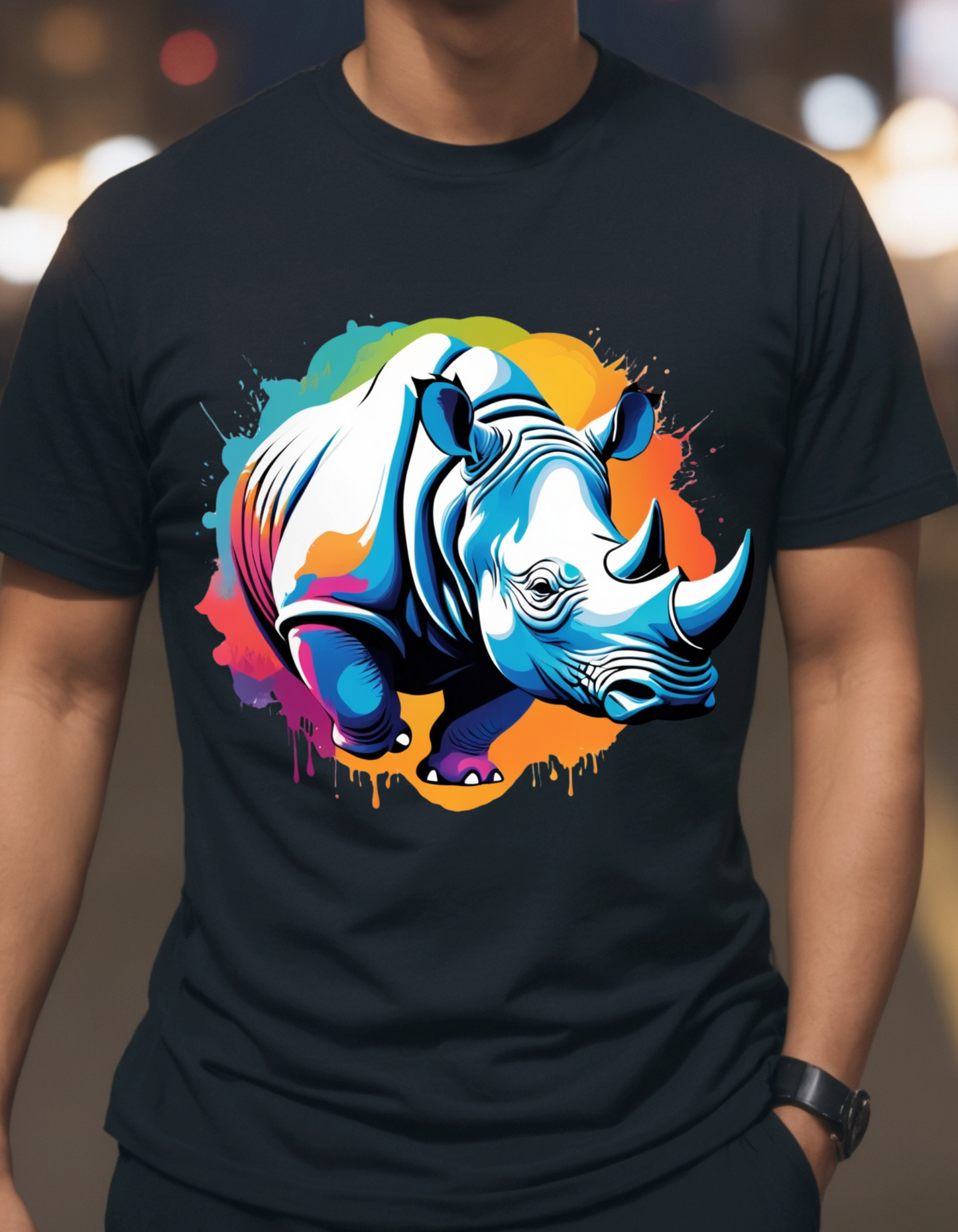 Multicolored Rhino Graphic Unisex  T-Shirt
