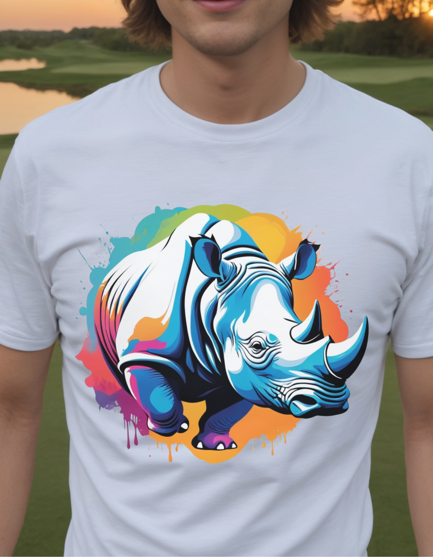 Multicolored Rhino Graphic Unisex  T-Shirt